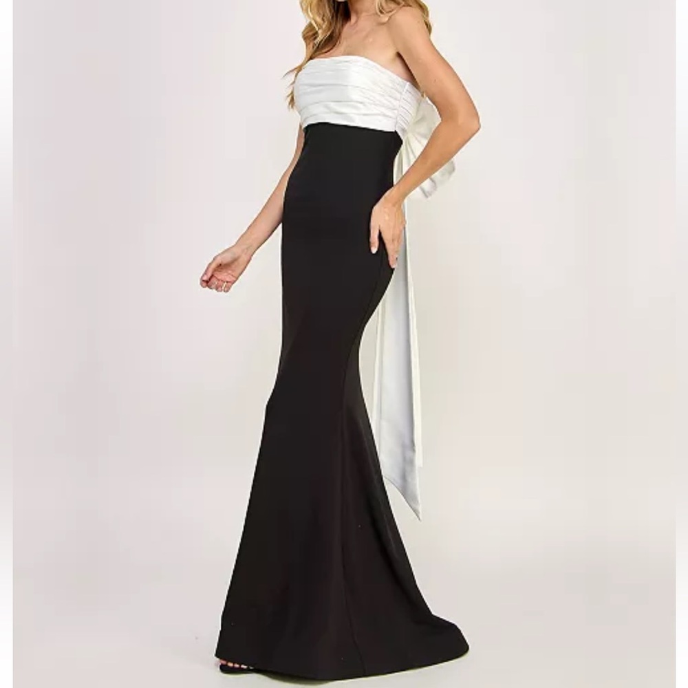 🆕🖤🤍City Studio Black & White Mermaid Gown Formal Evening Dress Size 11/12